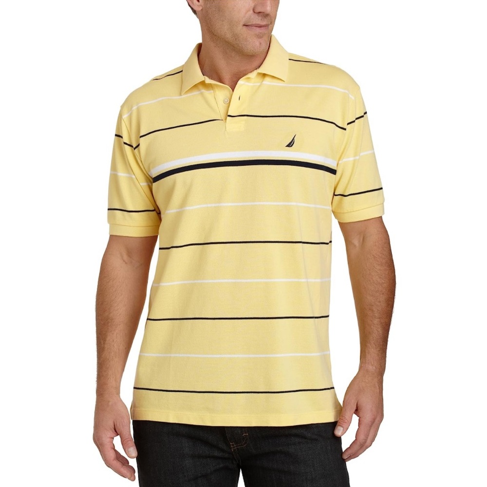 NAUTICA polo shirt yellow stripes casual dress cotton
